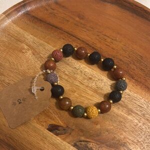 Black and Brown Beaded Bracelet with Natural Stones